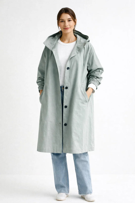 Women's Longline Hooded Raincoat – Waterproof – Oversized Fit