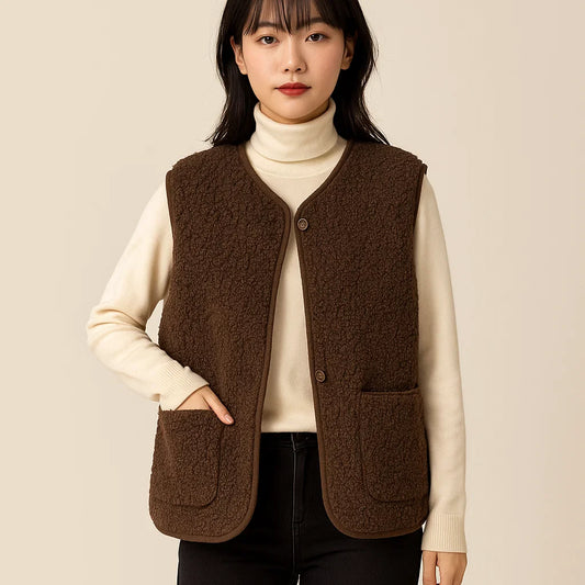 Textured Knitted Vest for Women with Pockets