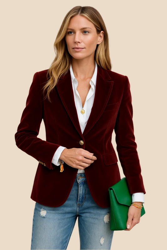Camila Velvet Blazer for Women - Lapel Collar