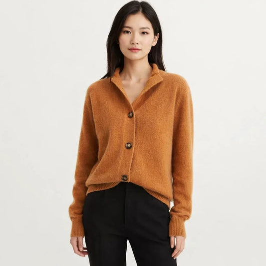 Asymmetrical Button Placket Knitted Cardigan - Women's
